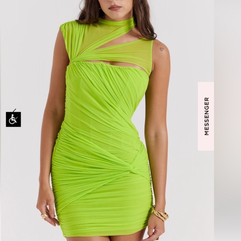 House of CB NEW Adrie Neon Green Gathered Mini Dress